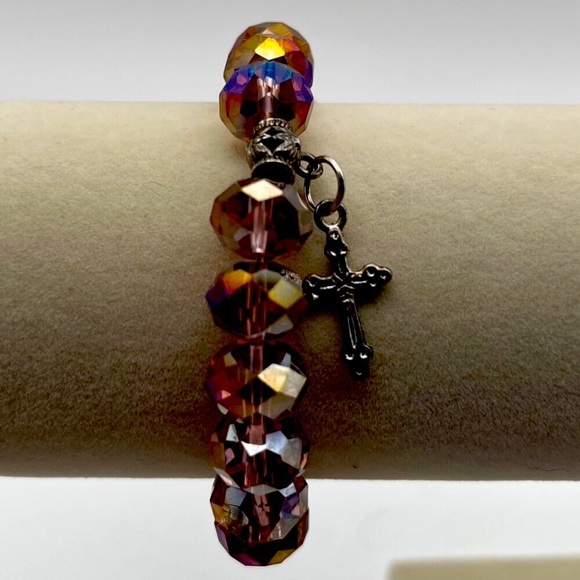 Vintage Layered Silver Chain & Purple Bead Necklace Bracelet Set N57 - Picture 9 of 9